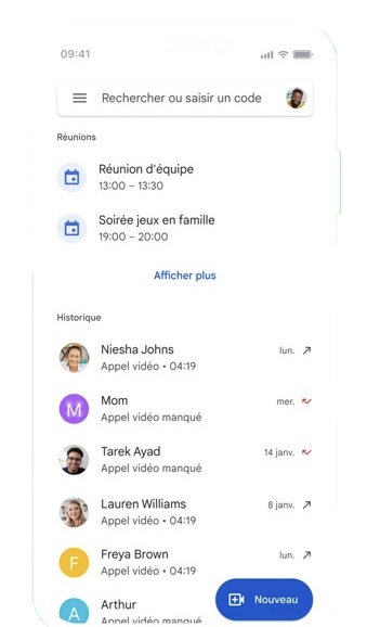 Capture d’écran de l’application Google Meet